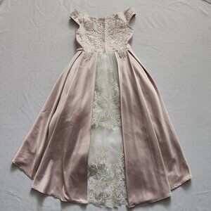 Blush Pink Lace Flower Girl Dress - High-Low Satin Pageant Gown - Off Shoulder